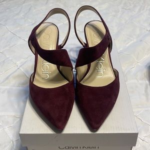 Calvin Klein Larin Pointed Toe Slingback Asymmetrical Strap Pumps